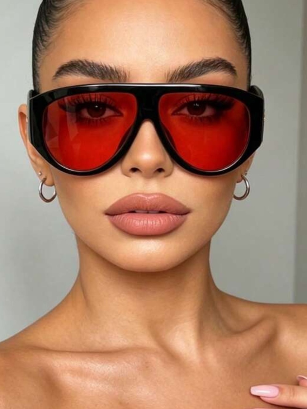 Tom Ford Look Women's Oversized Shield Sunglasses with Red Lenses NWT